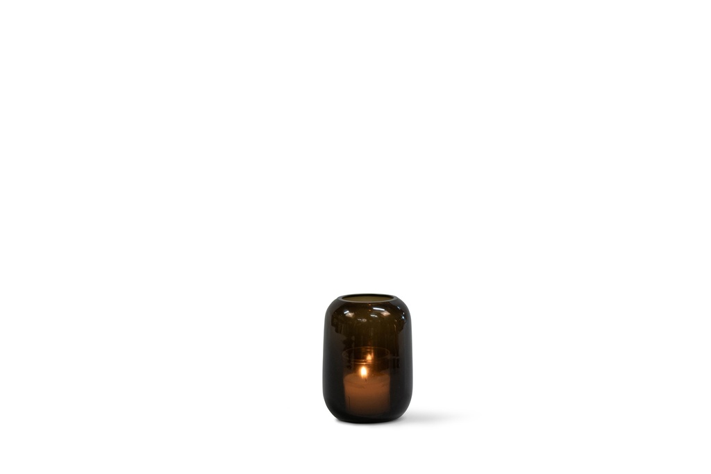 Mouthblown T-light round smoke shiny - Ø10x13cm - p/4/12