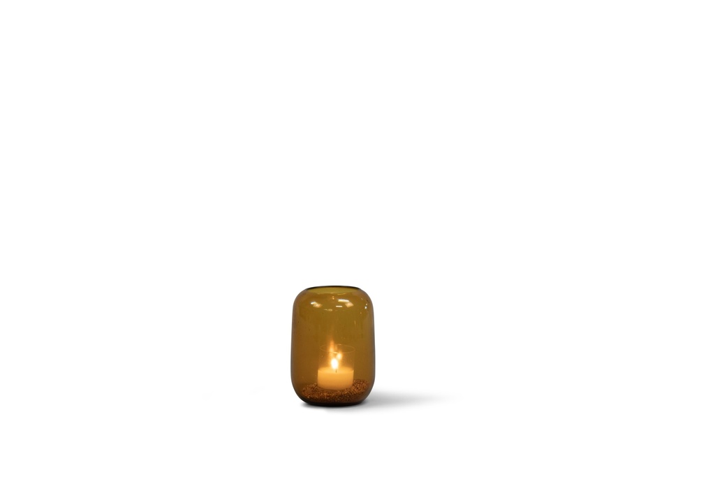 Mouthblown T-light round amber shiny - Ø10x13cm - p/4/12