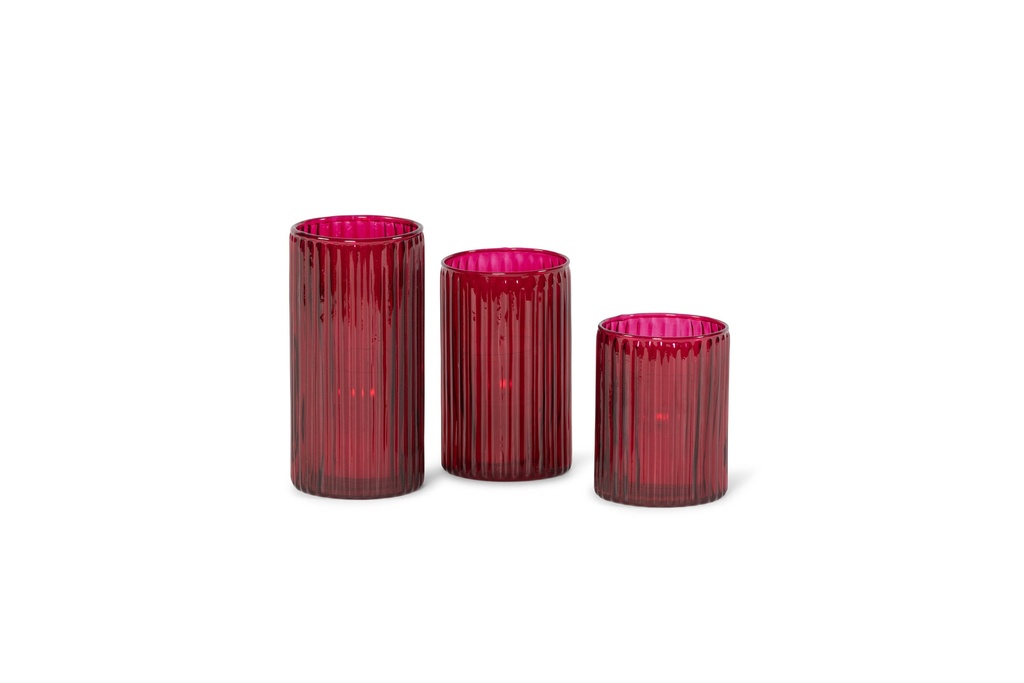 Votive ribbed sprayed - red - medium - Ø7x12cm - p/6/36