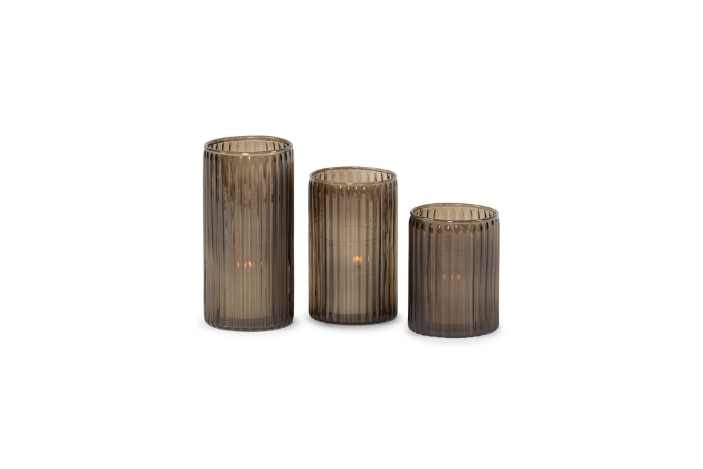 Votive ribbed sprayed - smoke - large - Ø7,5x14,5cm - p/6/24