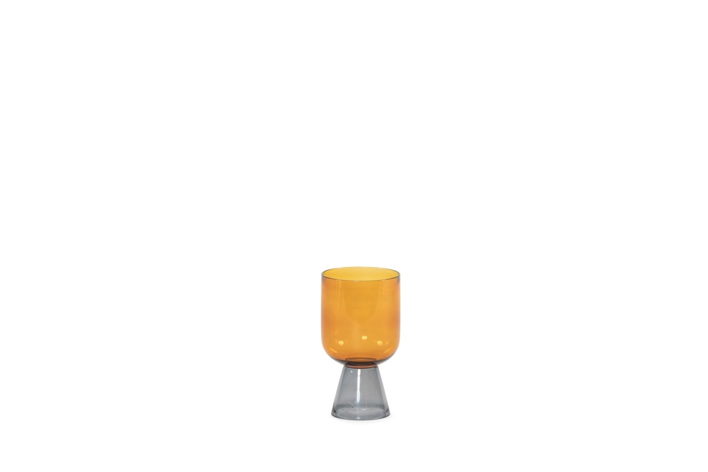Mouthblown votive amber on grey stand - Ø8x14cm - p/6/18