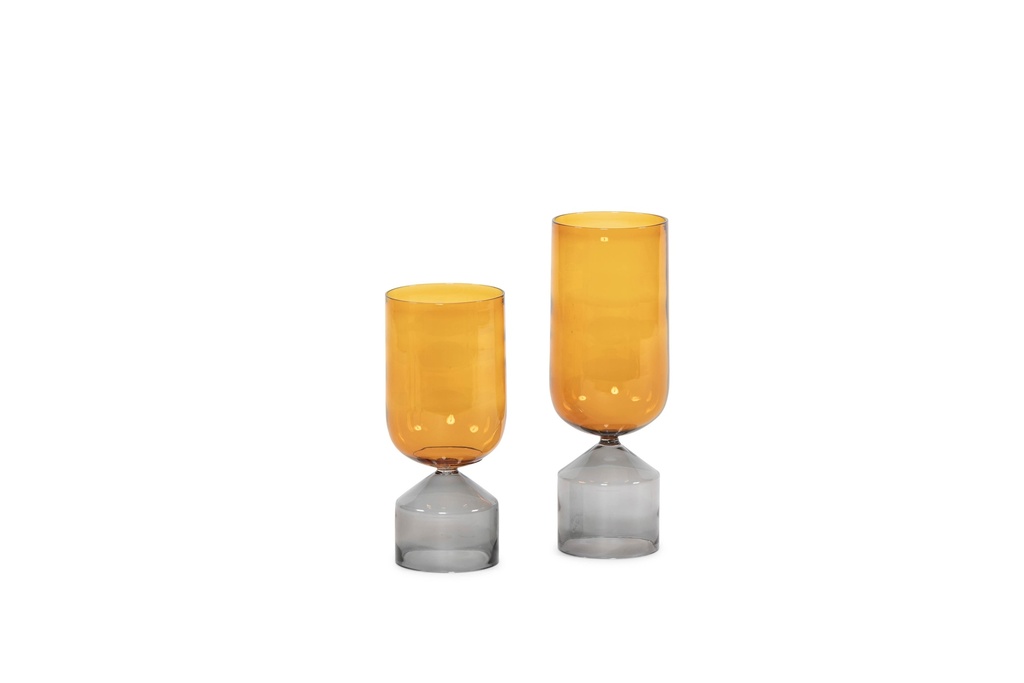 Mouthblown vase amber on grey stand - set of 2 - Ø9x23cm / Ø9x28cm- p/1/2set