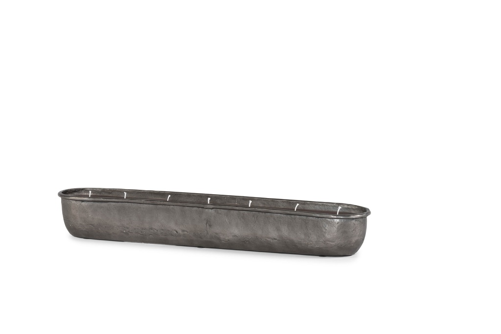 Planter oval artistic hammered black - Indoor candle - 60x10x10cm - 7 int. cot. wicks - p/1