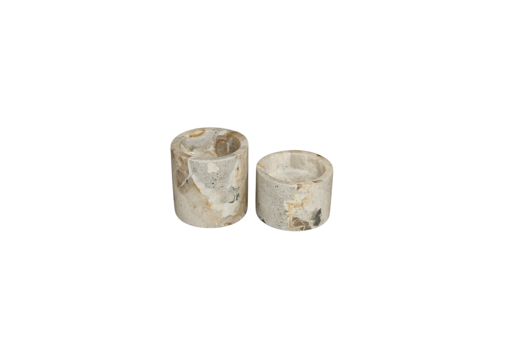 Candle holder marble - for candles Ø5,7cm - set of 2 - Ø7,5x5cm / Ø7,5x7,5cm- p/1/6