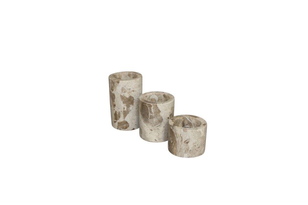 Candle holder marble - set of 3 - for candles Ø4,4cm - Ø6,25x5cm / Ø6,25x7,5cm / Ø6,25x10cm - p/1/6