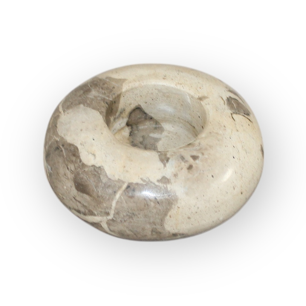 Candle holder organic round marble - for candles Ø4,4cm - 10x10x4,5cm - p/1/12