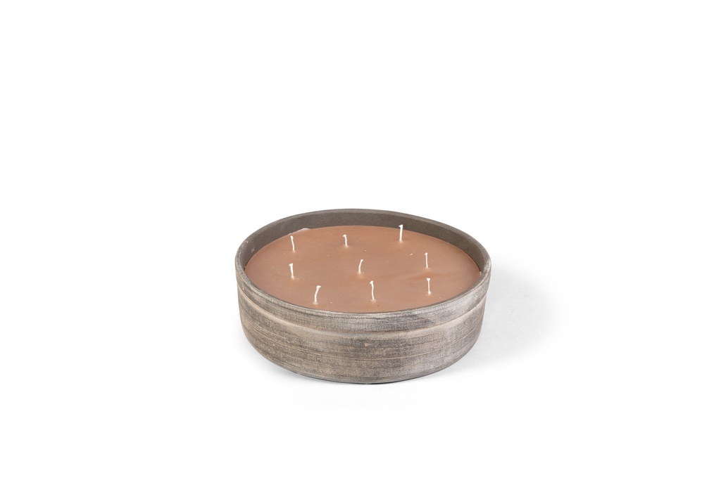 Terracotta indoor candle - round - choco aged - Ø 27 x 8cm - 9 int. coton wick - p/2