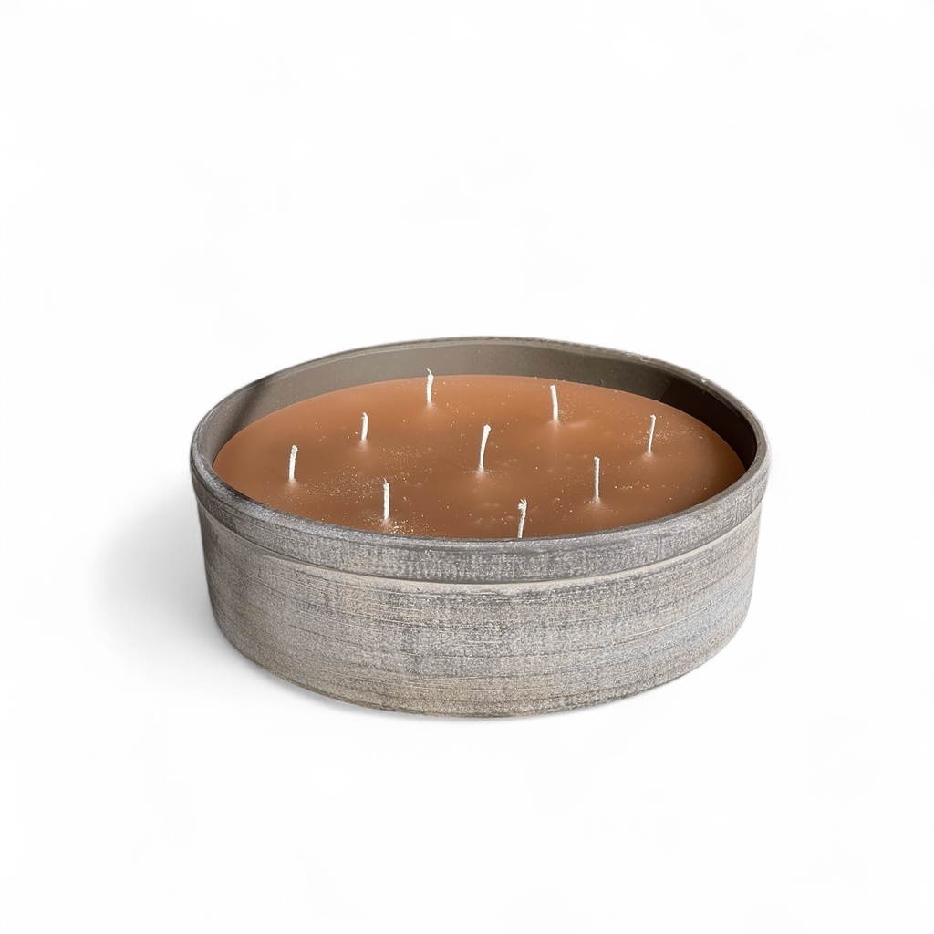 Terracotta indoor candle - round - choco aged - Ø 27 x 8cm - 9 int. coton wick - p/2