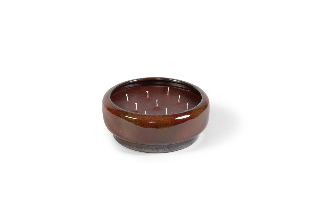 Bowl indoor candle - bordeaux - reactif glazed - Ø 28 x 10,5cm - 9 int. coton wick - p/1