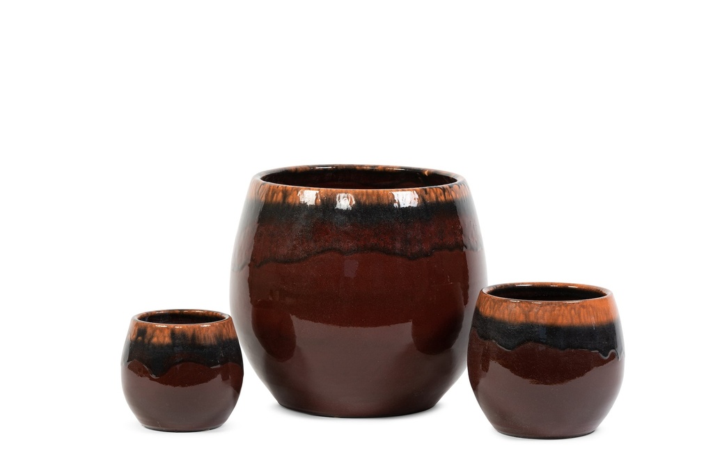 Outdoor candle in rounded planter burgundy - Ø 23 x 20cm - 1 ext. cot. - p/1