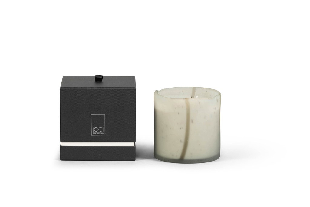 Scented candle Multi lines Matt Green / big - Ø15 x 15,5 cm - 4- int. cot. - p/2