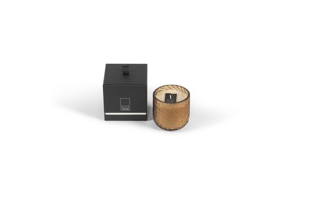 Scented candle round smoke votive with leaf cutting - Ø 9x9cm - 1 - int. cot. - p/4