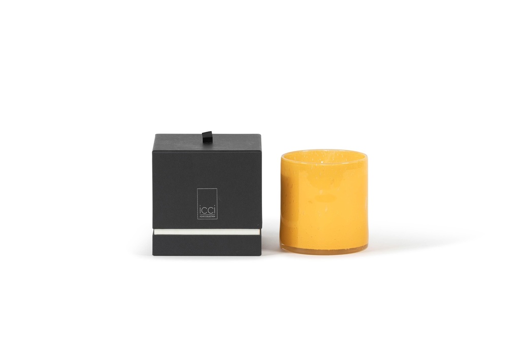 Scented candle thick glass yellow - Ø 14x15cm - 3 - int. cot. - p/4