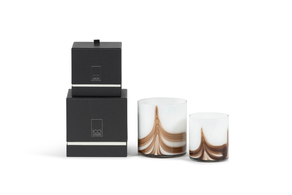 Scented candle cylindrical votive white brown waves - Ø 11x12cm - 4 - int. cot. - p/4