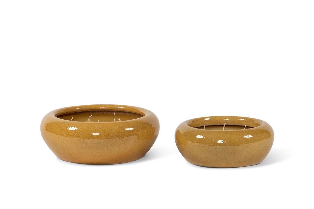 Bowl glazed ochre large indoor - Ø35x 13cm - 9 int.cot.wicks - p 2