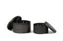 Box bindi design black with cover low - set of 2 - Ø15 x 8cm - Ø18 x 10cm - 3 int.cot wicks - 4 int.cot.wicks - p 1