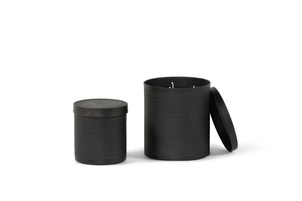 Box bindi design black with cover high - set of 2 - Ø12 x 12cm - Ø15 x 15cm - 1 int.cot.wick - 3 int.cot.wicks - p 1