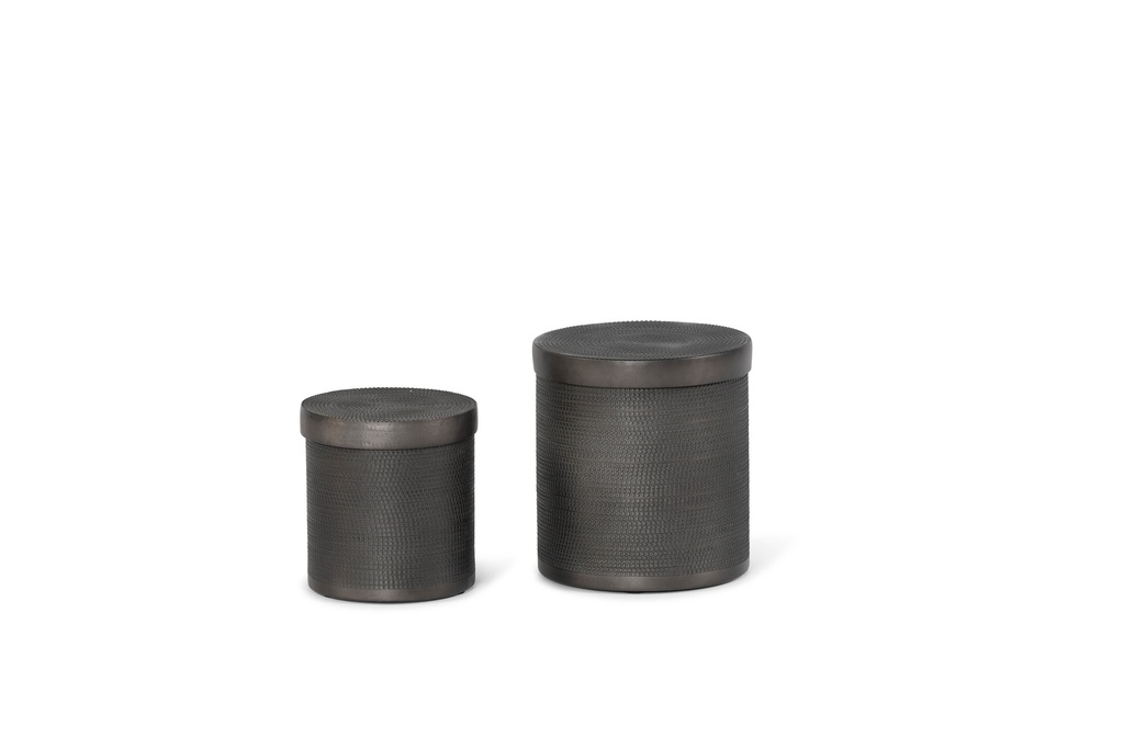 Box bindi design black with cover high - set of 2 - Ø12 x 12cm - Ø15 x 15cm - 1 int.cot.wick - 3 int.cot.wicks - p 1