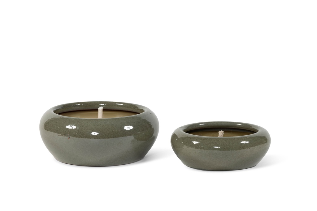 Bowl glazed green small outdoor - Ø28 x 10cm - 1 ext. cot wick - p 2