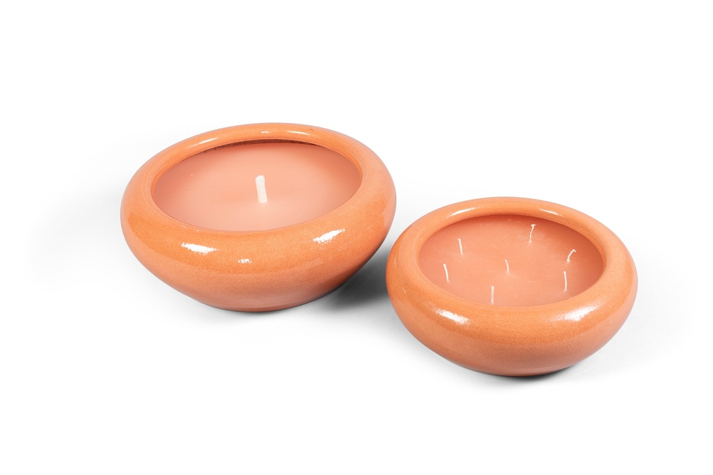 Bowl glazed orange small outdoor - Ø28 x 10cm - 1 ext. cot wick - p 2 