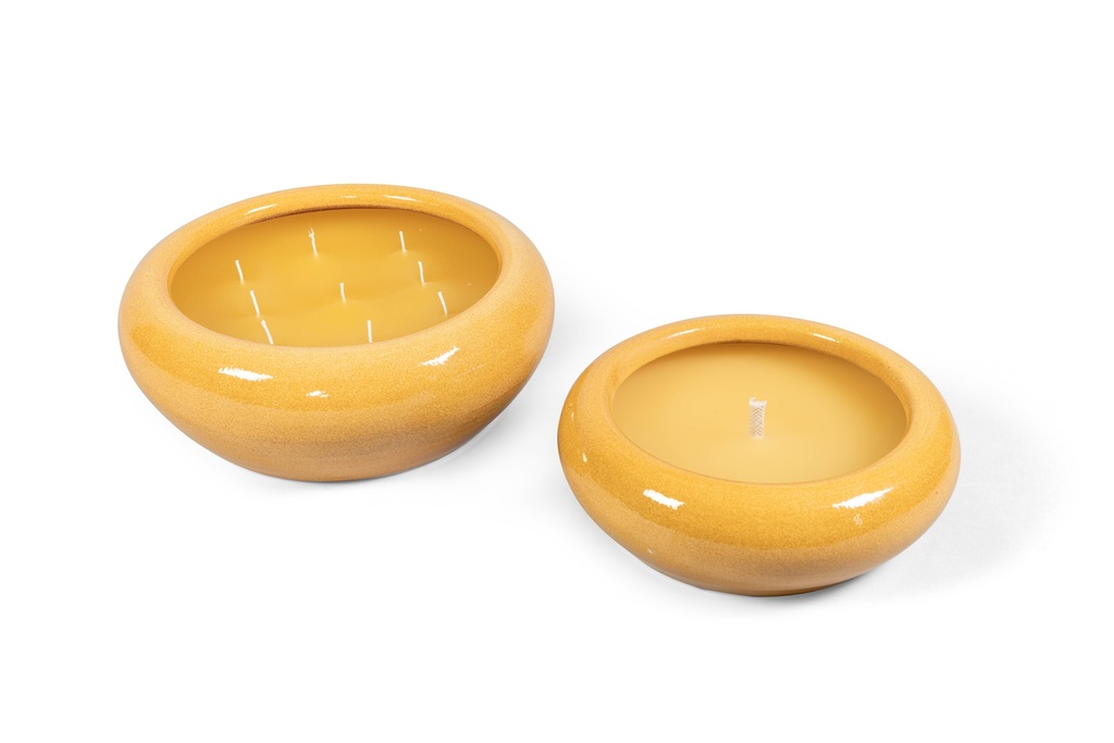Bowl glazed ochre large outdoor - Ø35 x 13cm - 1 ext. cot. wick - p 2 