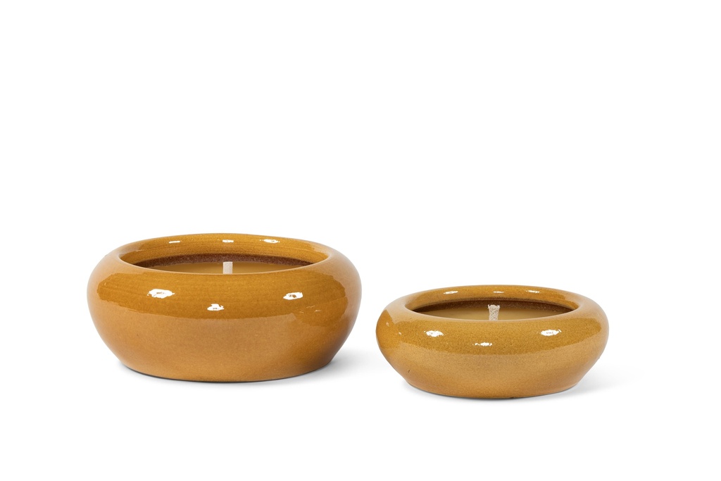 Bowl glazed ochre large outdoor - Ø35 x 13cm - 1 ext. cot. wick - p 2
