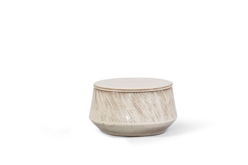 Bowl cream glazed with cover - scented - in black gift box - Ø26 x 12cm - 1ext.cot. wick - p 2