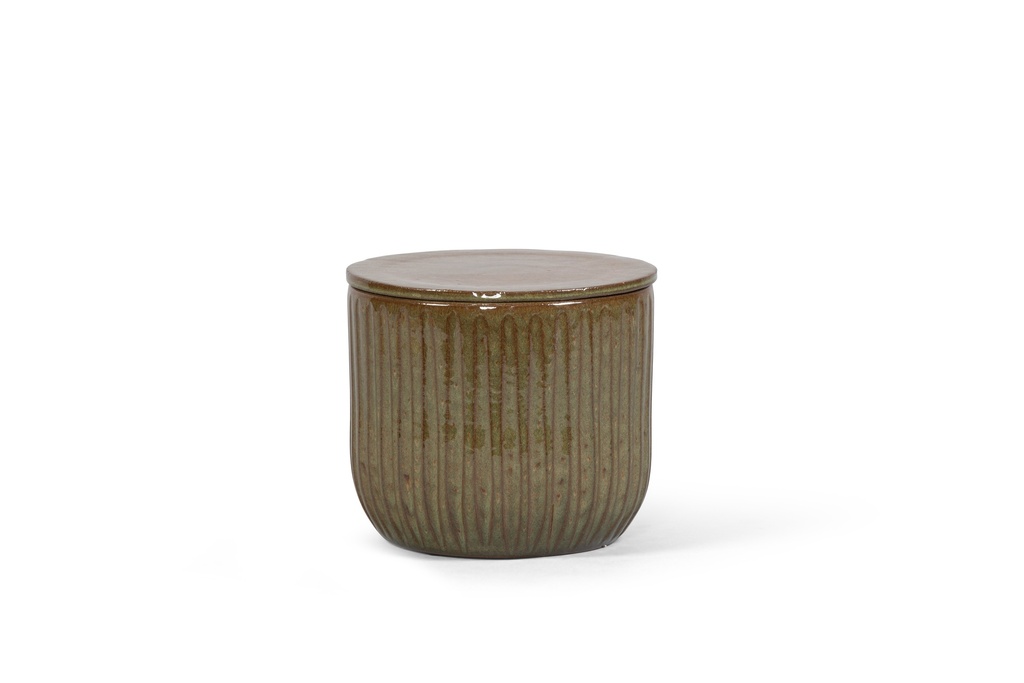 Flowerpot striped green glazed with cover - scented - in black gift box - Ø20x 19cm - 1 ext.cot.wick - p 2