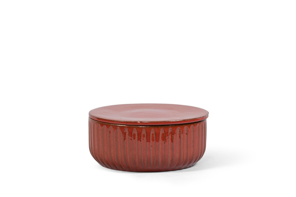 Bowl striped red glazed with cover - scented - in black gift box - Ø