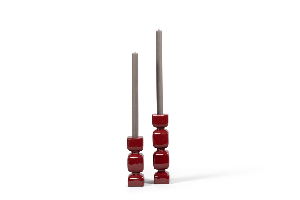Taperholder aluminium enamel burgundy set of 2 - 5x5x16 cm - 5x5x23 cm - p 2
