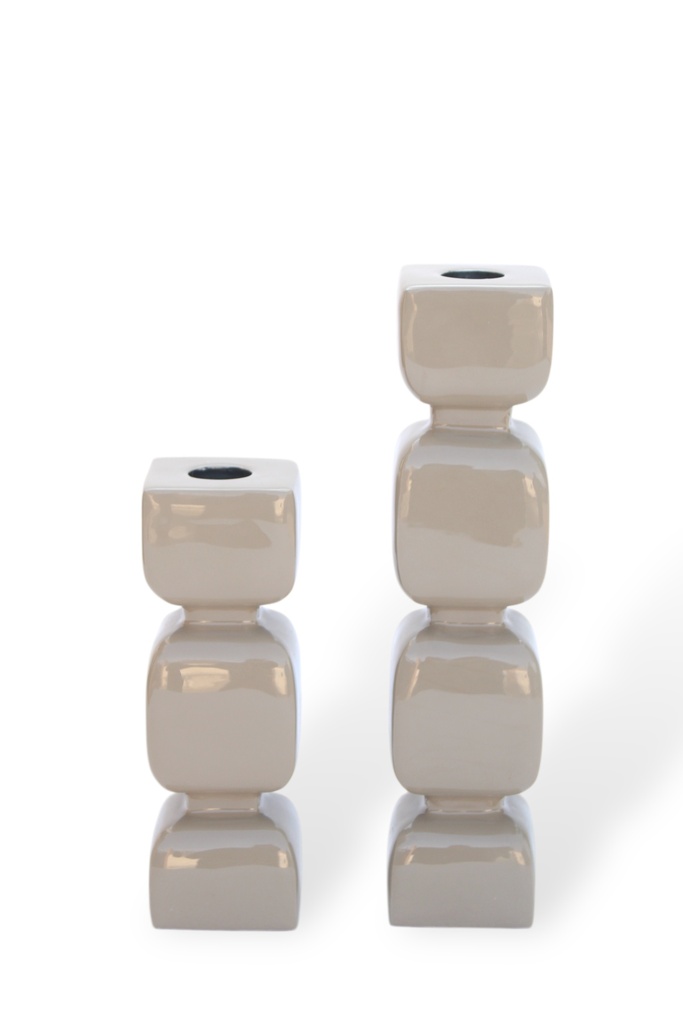 Taperholder aluminium enamel sand set of 2 - 5x5x16 cm - 5x5x23 cm - p 2 