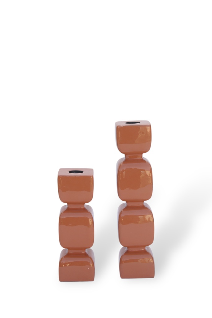 Taperholder aluminium enamel brown  set of 2 - 5x5x16 cm - 5x5x23 cm - p 2 
