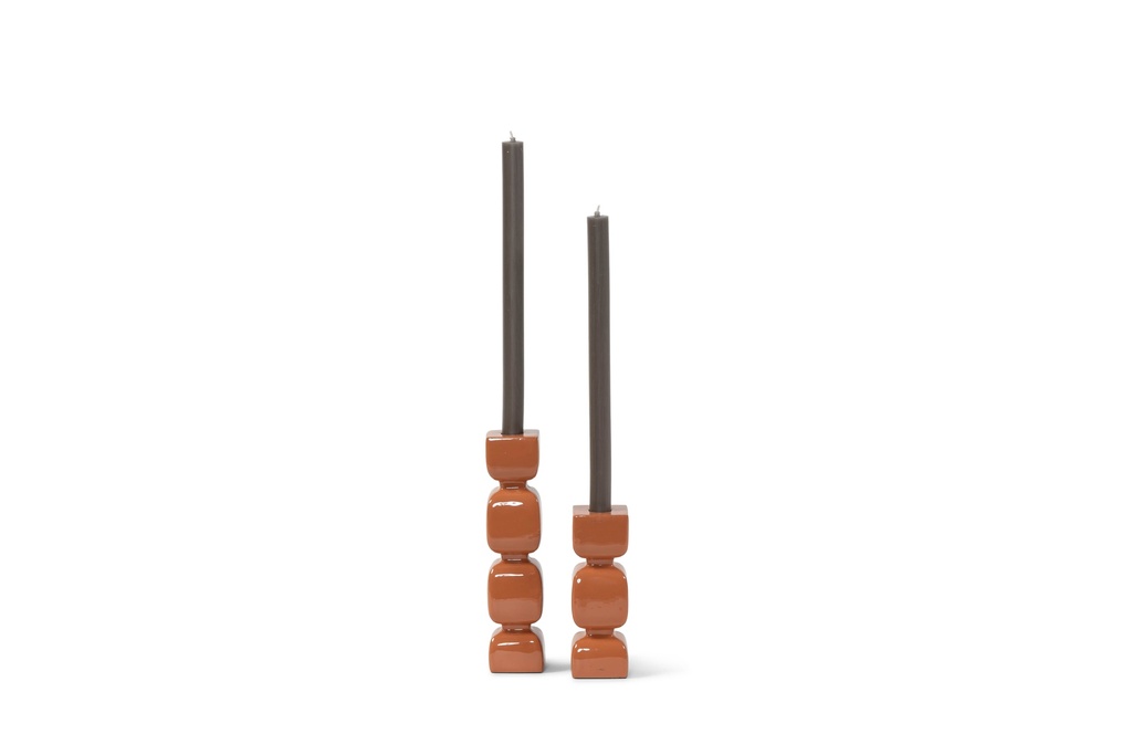 Taperholder aluminium enamel brown set of 2 - 5x5x16 cm - 5x5x23 cm - p 2