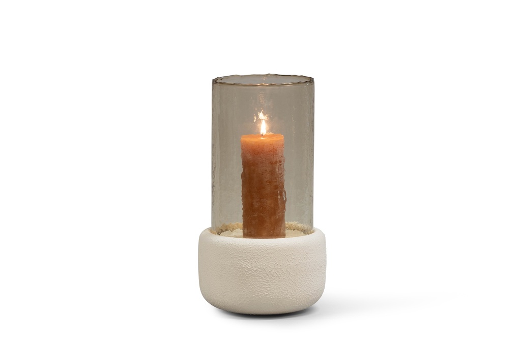 Hurricane textured stone ivory with hammered brown luster glass large - Ø25x43 cm - p 1