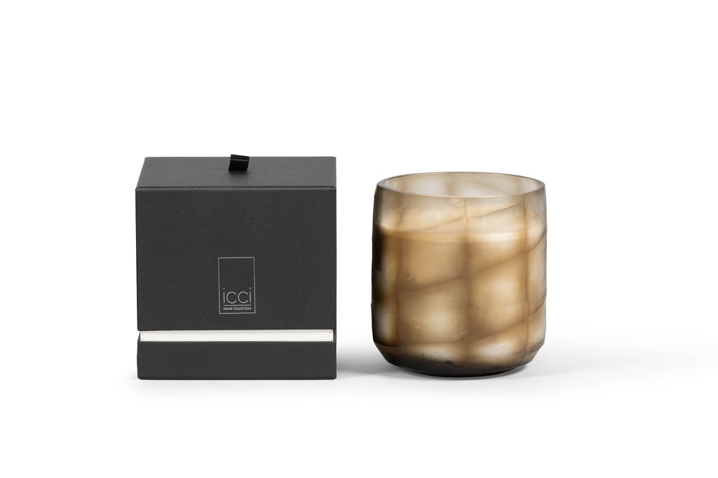 Scented candle t-light holder handcutted smoke/clear large - Ø15 x 16cm - 3 int.cot.wicks - p 2