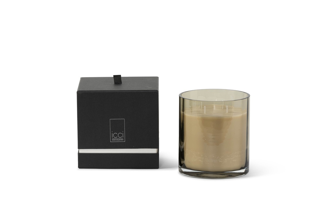 Scented candle mouthblown vase strait optic smoke large - Ø15 x 16cm - 3 int.cot.wicks - p 2