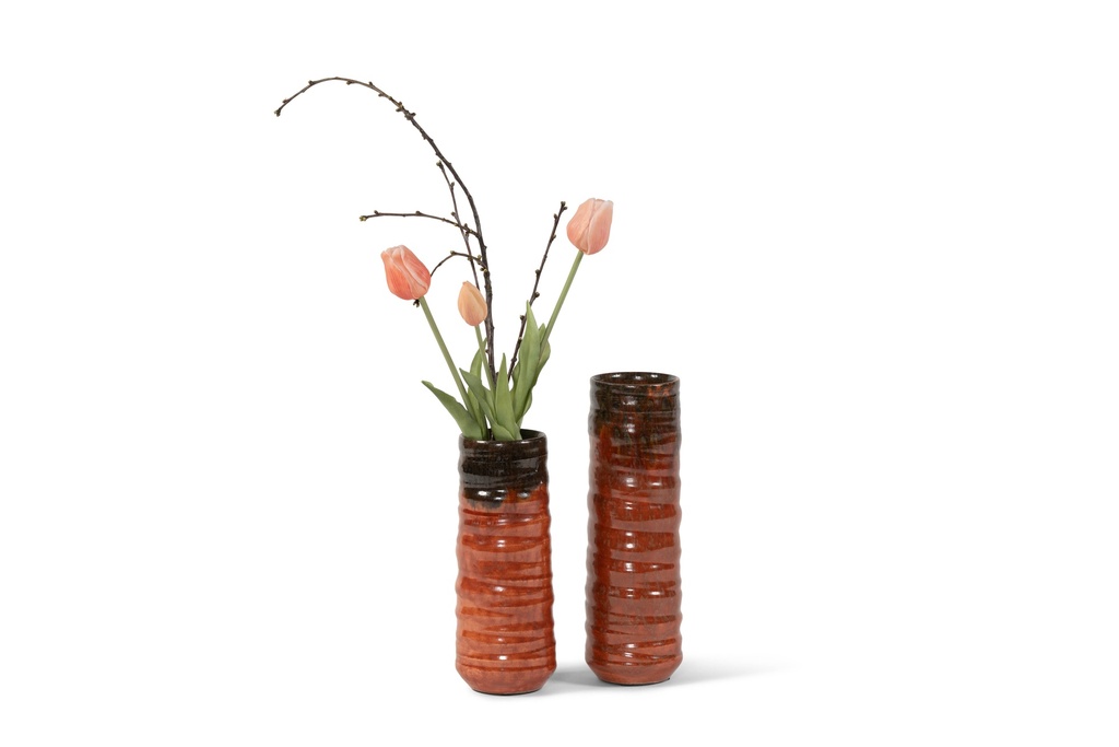 Set of vases reactif glazed brick - terracotta - Ø9,5x30cm/Ø9,5x24cm - p/1