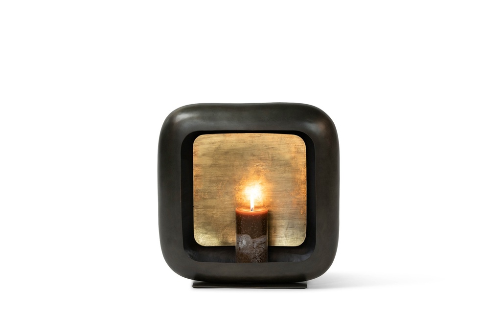 Standing square candle holder nickle antique/gold antique leafing - large - 39,5 x 11,5 x 40 cm - p 1/3