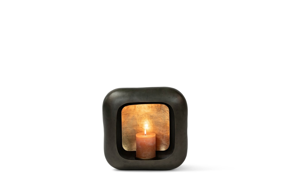 Hanging square candle holder nickle antique/gold antique leafing - medium - 30,5 x 11,5 x 29,5 cm - p 1/4