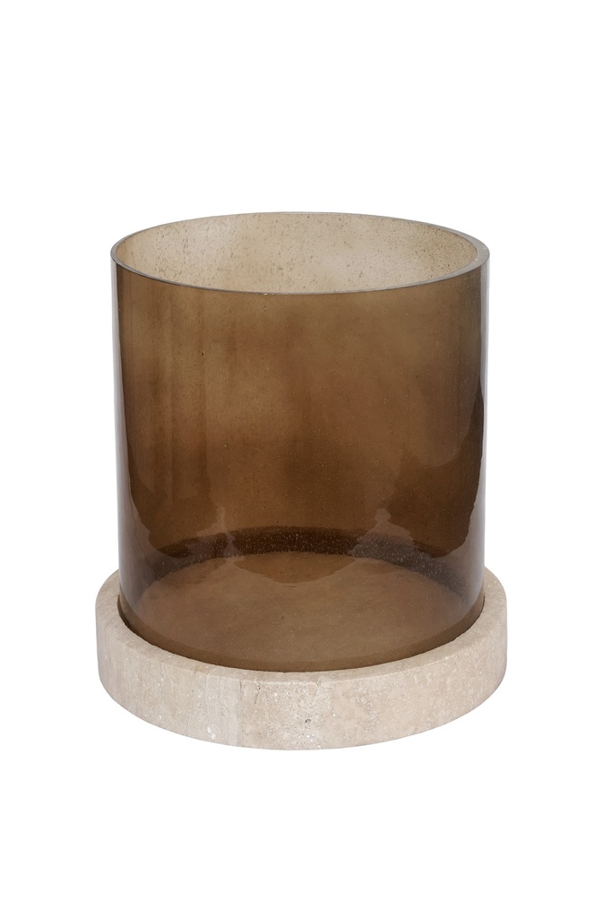 Hurricane travertine base with brown glass big - Ø23 x 23cm - p 1/4
