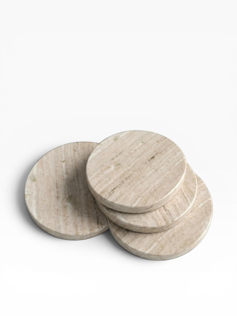 Round coaster brown marble set of 4 - Ø10 x 1 cm -  p set