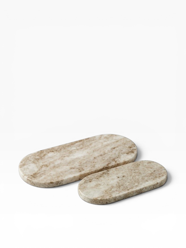 Plate oval brown marble set of 2 - 25 x 12 x 1.5 cm / 35 x 17 x 1.5 cm - p 1/2