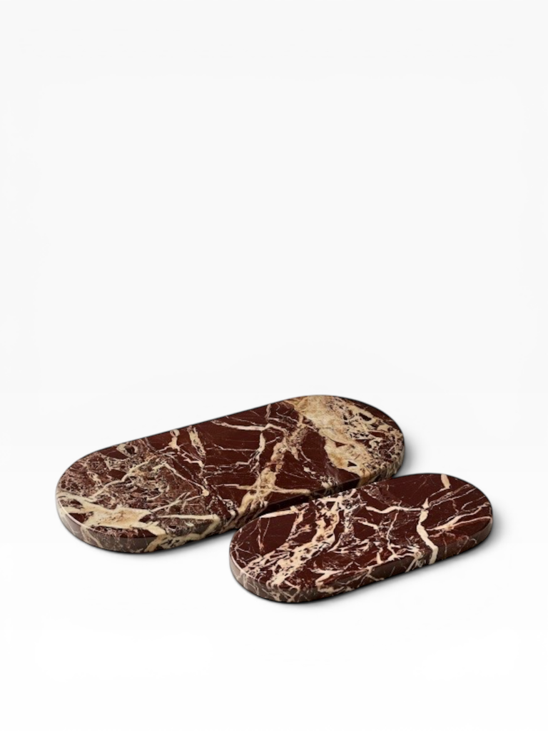 Plate oval red marble set of 2 - 25 x 12 x 1.5 cm / 35 x 17 x 1.5 cm -  p 1/2