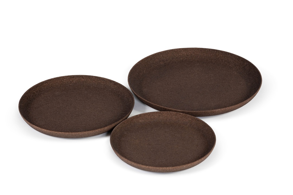 Round tray brown stained cork set of 3 - Ø26 x 2cm / Ø30 x 2.5cm / Ø36 x 3.5cm - p 1/4 set