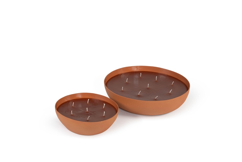 Multiwick indoor candle bowl organic mat outside / enamel inside orange medium - 24.5 x 21 x 8.5 cm - 7 wicks - p 2