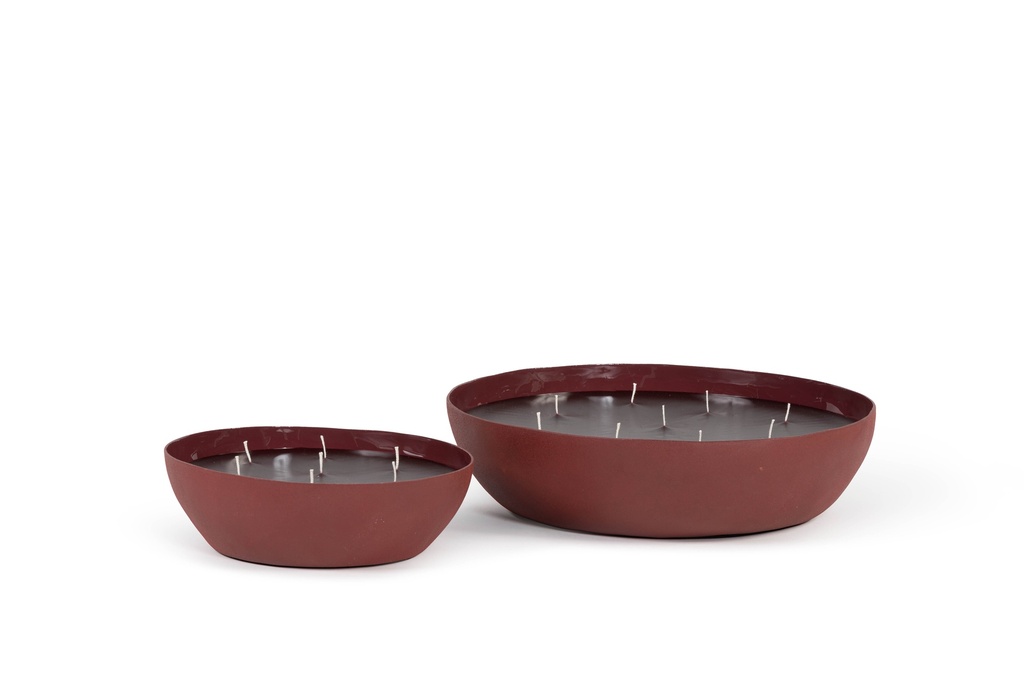 Multiwick indoor candle bowl organic mat outside/enamel inside burgundy large - 34.5 x 29.5 x 8.5 cm - 9 wicks - p 2