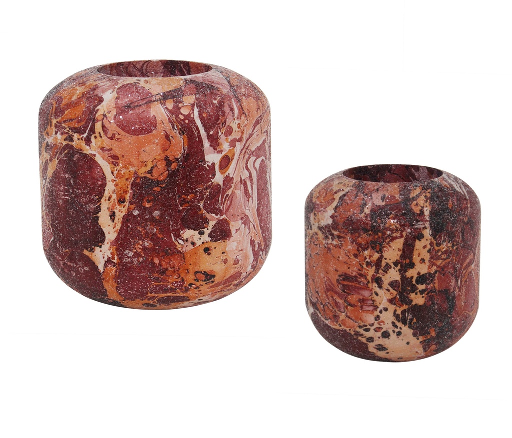 Metal bulbvase burgundy/creme/orange crackeled glass small - Ø40 x 40cm - p 1