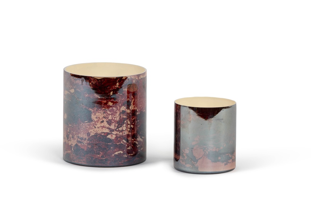 Votive cylindrical burgundy marble finish - set of 2 - Ø9 x 10 cm/ Ø12 x 13cm - p 2 sets