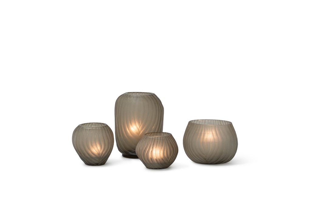 T-light holder vertical organic cutting light smoke - 10  9.5 x 8 cm - p 4/24