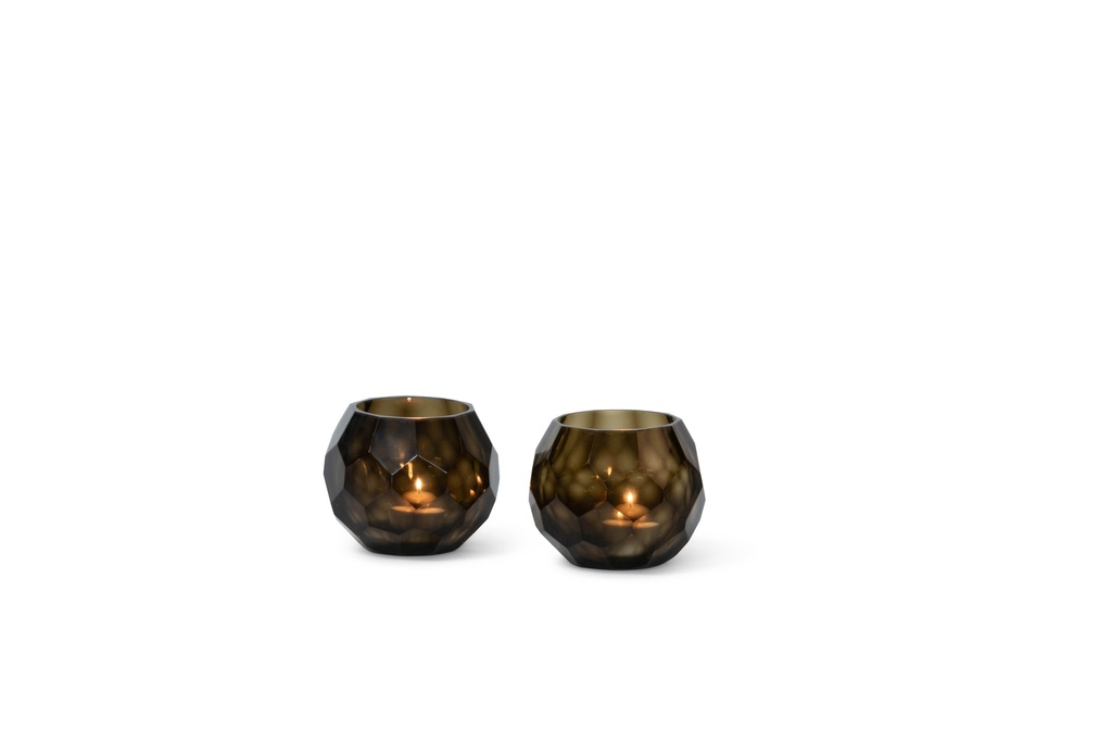 T-light holder polished faceted cutting smoke large - Ø12 x 10 cm - p 2